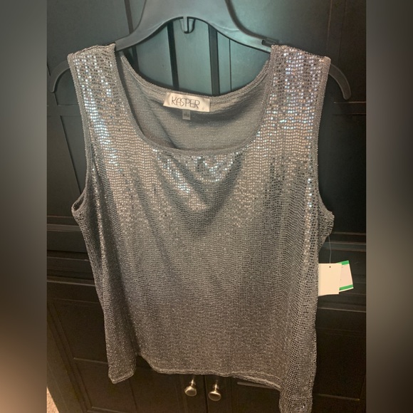Kasper Silver Metallic Tank Top  Size Large - Picture 1 of 2